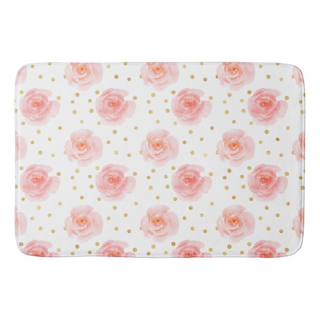 Tapis De Bain Gold Confetti Roses d'aquarelle rose (Devant)
