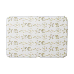 Tapis De Bain Gold Foil Look Sea Shells Chic Beach Elegant Blanc