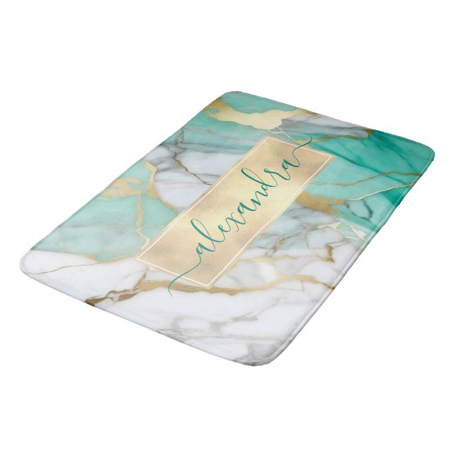 Tapis De Bain Gold Sage Green Marble Modern Elegant (Angle)
