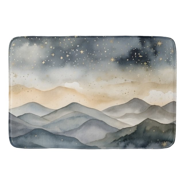 Tapis De Bain Gold Whimsical et Marine Mountains Starry Night (Devant)