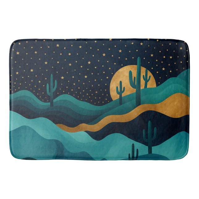 Tapis De Bain Golden Desert Nightscape - Cactus Art Abstrait (Devant)