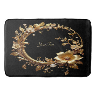 Tapis De Bain Golden Floral Ornate Frame Bath Mat
