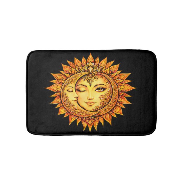 Tapis De Bain Golden Sun Moon Boho Goddess | Celestial Mandala (Devant)