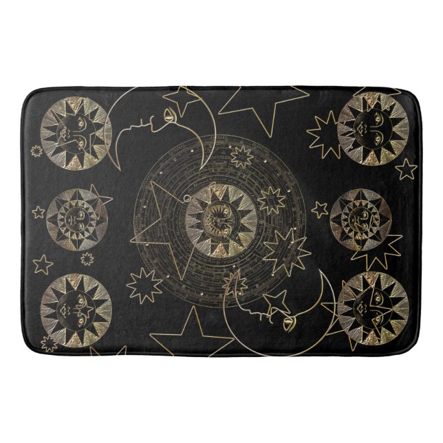 Tapis De Bain Golden Sun Moon Stars Art d'astronomie céleste (Devant)