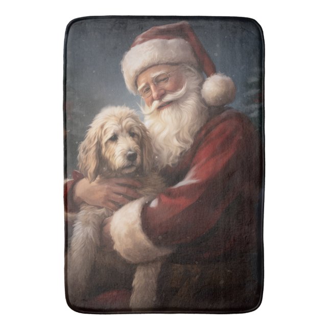 Tapis De Bain Goldendoodle avec Noël Festif du Père Noël (devant Vertical)
