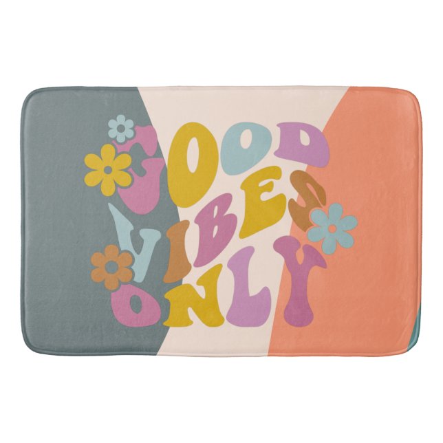 Tapis De Bain Good Vibes seulement Citation Retro 60s Hippie Des (Devant)