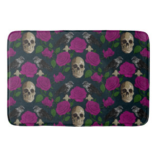 Tapis De Bain Gothique foncé Grungy Vins Roses Corbeau crâne ros