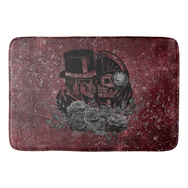 Tapis De Bain Gothique Kissing Skulls Couple Et Sang Rouge Étern (Devant)