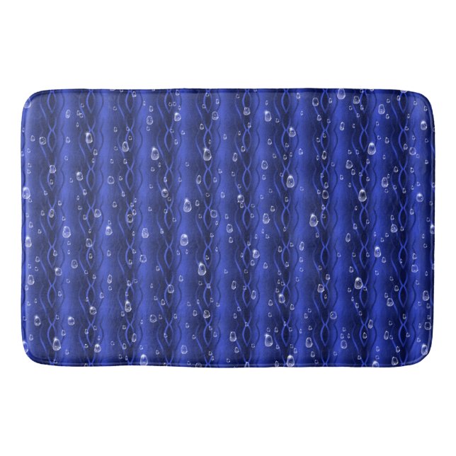 Tapis De Bain gouttes de pluie sur le métal bleu (Devant)
