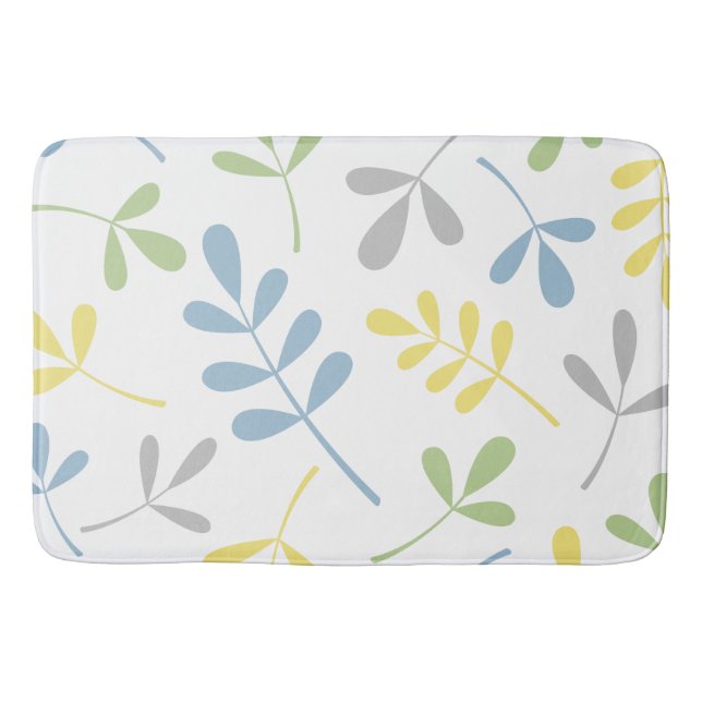 Tapis De Bain Grand Assorti Feuille bleu vert gris jaune blanc (Devant)