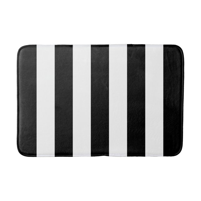 Tapis De Bain Grand motif noir ou blanc de rayures verticales (Devant)