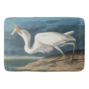 Tapis De Bain Grande Aigrette d'Audubon : Oiseau côtier vintage