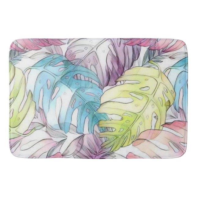Tapis De Bain Grande aquarelle feuille tropicale colorée (Devant)