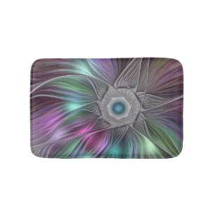 Tapis De Bain Grande Fleur colorée Abstraite Trippy Fractal Art
