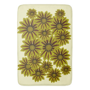 Tapis De Bain grandes et audacieuses fleurs jaunes avec rayures 