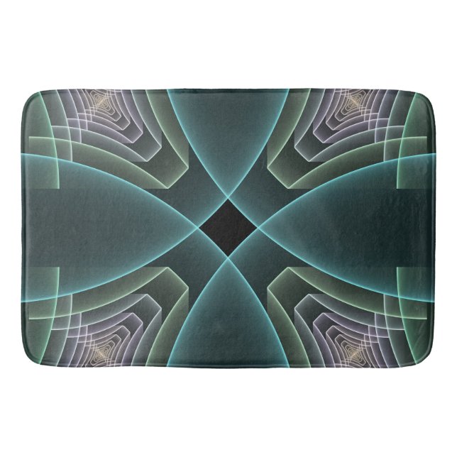 Tapis De Bain Graphique géométrique Turquoise moderne (Devant)
