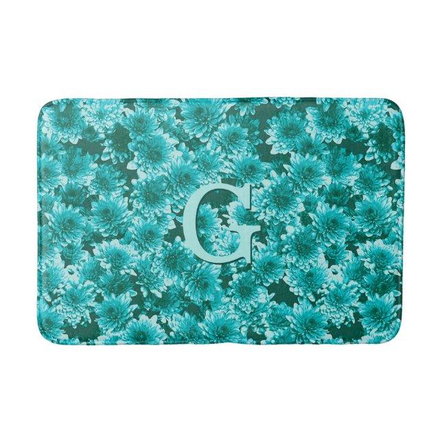 Tapis De Bain Graphisme moderne Dahlia Motif, Turquoise et Aqua (Devant)