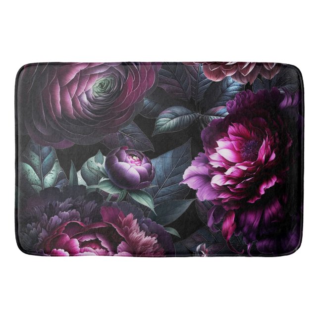 Tapis De Bain Gras Moody Flowers Black Enchanted Floral Garden (Devant)