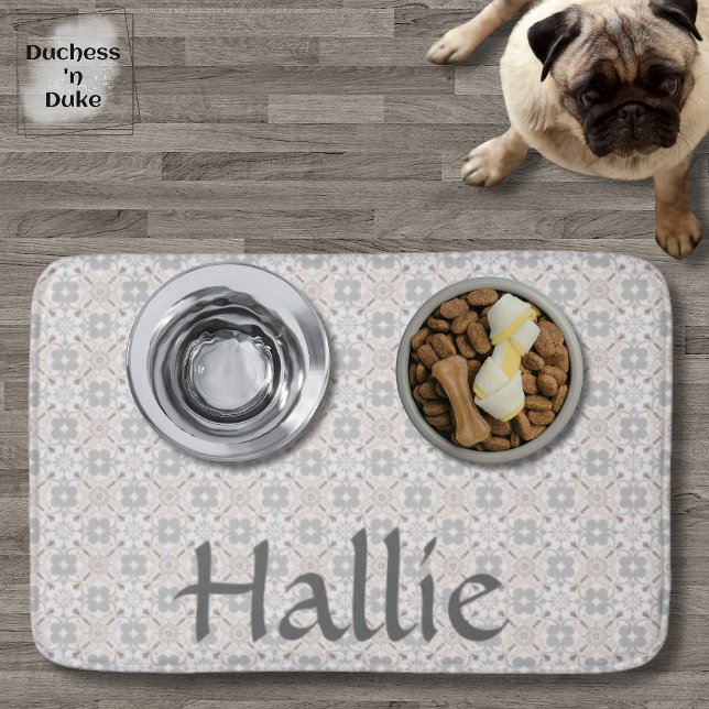 Tapis De Bain Gray Spanish Tile Pattern Absorbent Pet Mat (Dog Food Bowl - Gray Spanish Tile Personalized)