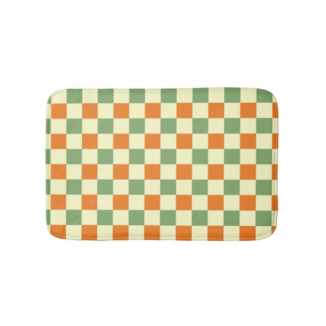 Tapis De Bain Green Orange Brown À damiers En vichy Motif (Devant)