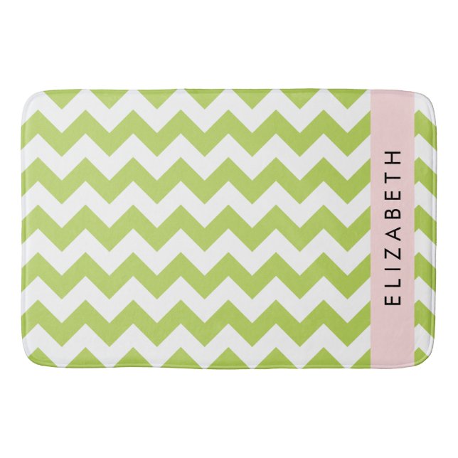 Tapis De Bain Green Zigzag, Green Chevron, Votre Nom (Devant)