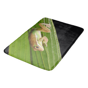 Tapis De Bain Grenouille Minuscule Sur Un Rideau De Douche Feuil