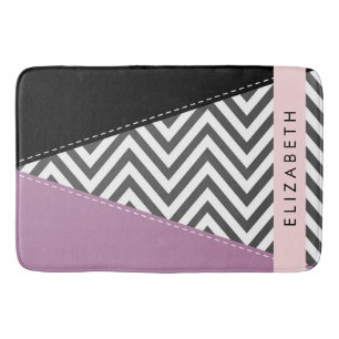 Tapis De Bain Grey Zigzag, Grey Chevron, Purple, Votre Nom