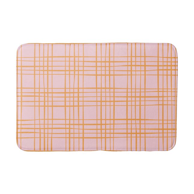 Tapis De Bain Grille mignonne Lignes Motif Pastel rose et orange (Devant)