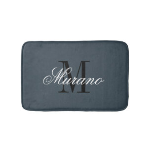 Tapis de bain gris charbon avec monogramme de nom 