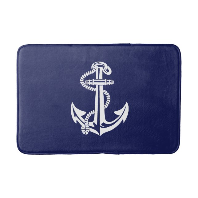 Tapis de bain gris d'Ancre nautique de bleu marine (Devant)
