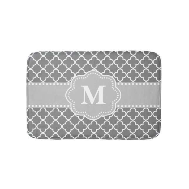 Tapis de bain gris de monogramme de Quatrefoil (Devant)