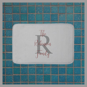 Tapis De Bain Gris Famille Bourgogne Monogramme Classique