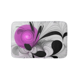 Tapis De Bain Gris Noir Abstrait Avec Art Fractal Magenta