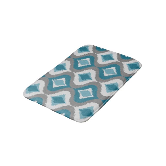 Tapis De Bain Gris Turquoise Bleu Vert Retro Ikat gouttes Motif (Angle)