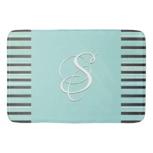 Tapis De Bain Gris, turquoise et blanc