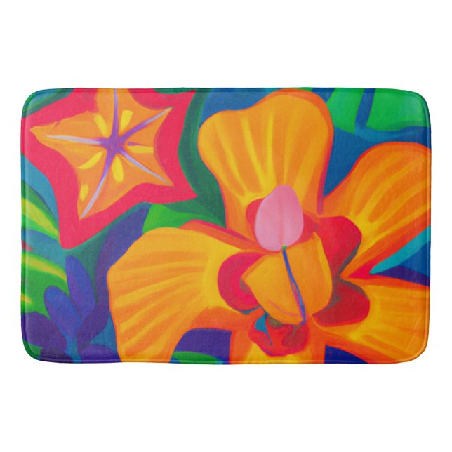 Tapis De Bain Grosse fleur tropicale orange Bath Mat (Devant)