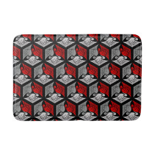Tapis De Bain Grues japonaises, rouge, gris / gris / noir
