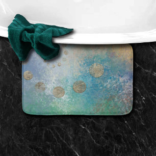 Tapis De Bain Grunge Côtière Aquarelle bleu et vert or