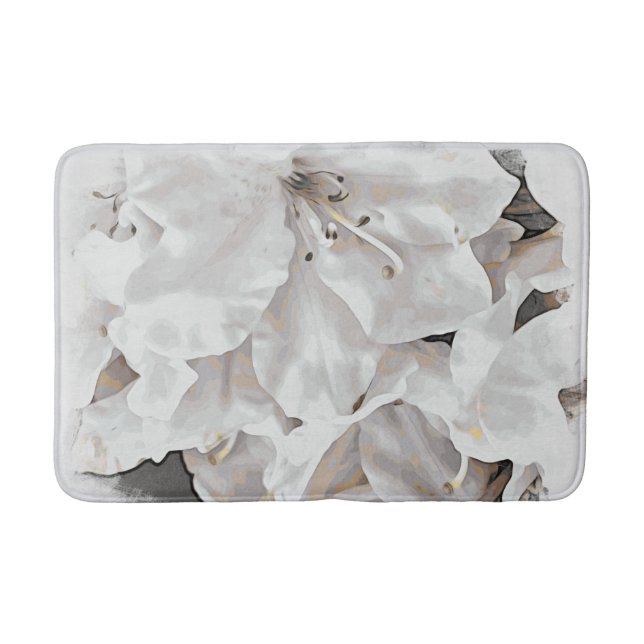 Tapis De Bain *~* Grunge Rustique Azalea Fleurs Blanc Neutre  (Devant)