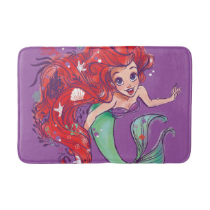 Tapis De Bain Hair Princesse Ariel Ariel aquarelle décorée