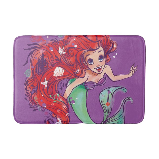 Tapis De Bain Hair Princesse Ariel Ariel aquarelle décorée (Devant)