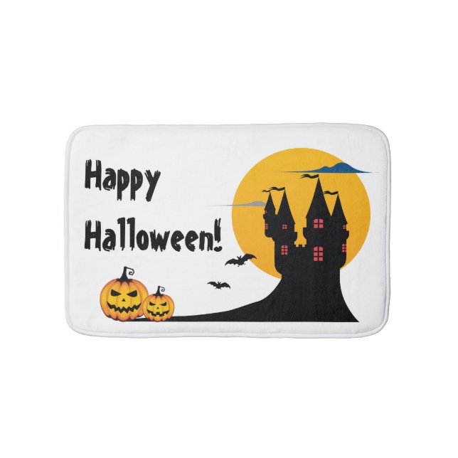Tapis De Bain Halloween - Château, Pleine lune, chauves-souris e (Devant)