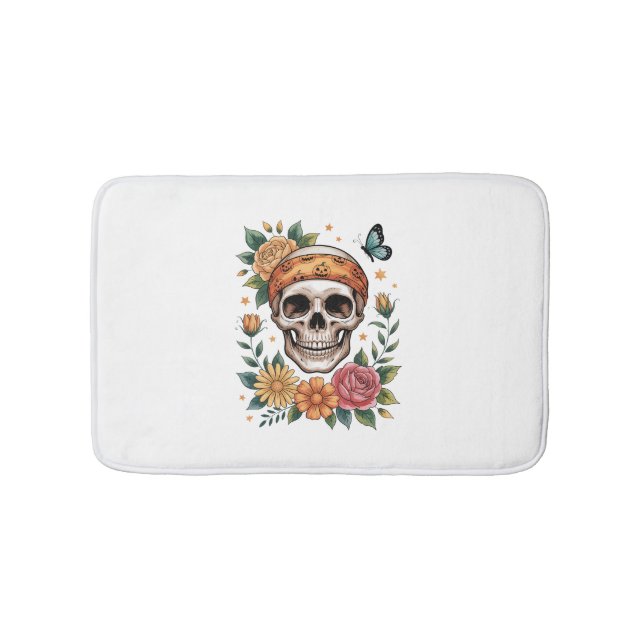 Tapis De Bain Halloween floral crâne Éffrayant (Devant)