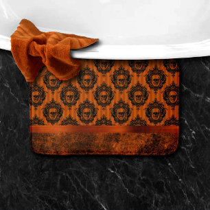 Tapis De Bain Halloween gothique chic   Crânes orange et noirs