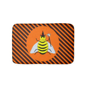 Tapis De Bain Halloween Magic Bee Witch Orange et Black Stripes