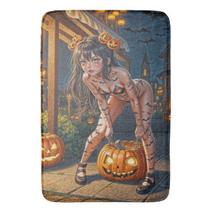 Tapis De Bain Halloween Monster Jack-o-Lantern & Bat Vixen Girl