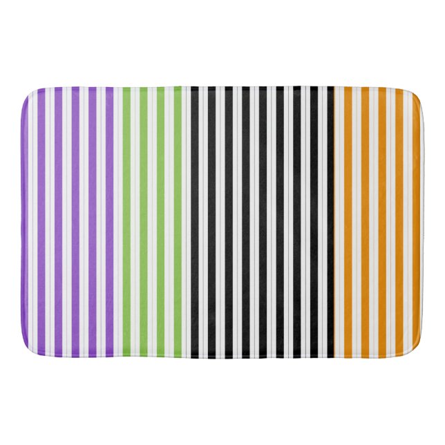 Tapis De Bain Halloween rayures violet vert noir orange (Devant)