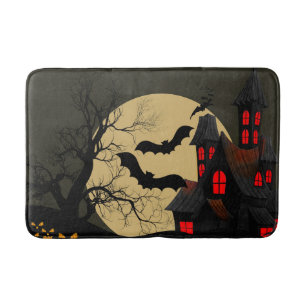 Tapis De Bain Halloween Rouge noir Haunted Maison Pleine lune ch
