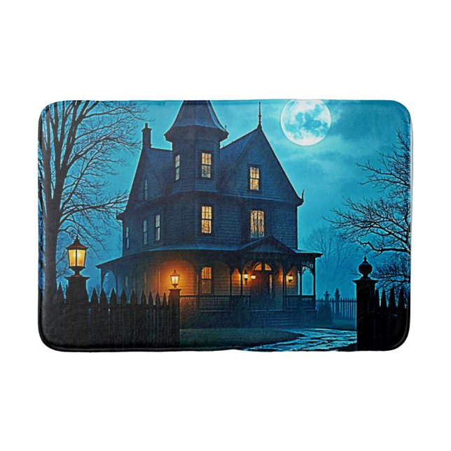 Tapis De Bain Haunted Mansion Blue Moonlight Night Design (Devant)