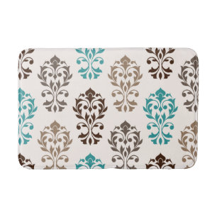 Tapis De Bain Heart Damask Art Ib Browns Crème Turquoise